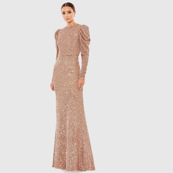 Mac Duggal Dresses & Skirts - Mac Duggal Sequined High Neck Puff Long Sleeve Column Gown size 10